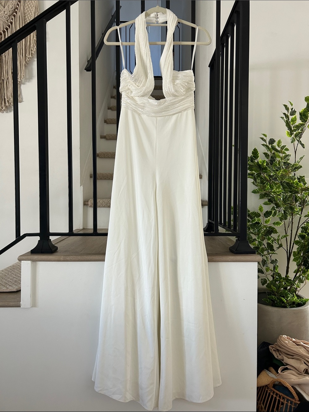 Cream Halter Wide-Leg Jumpsuit